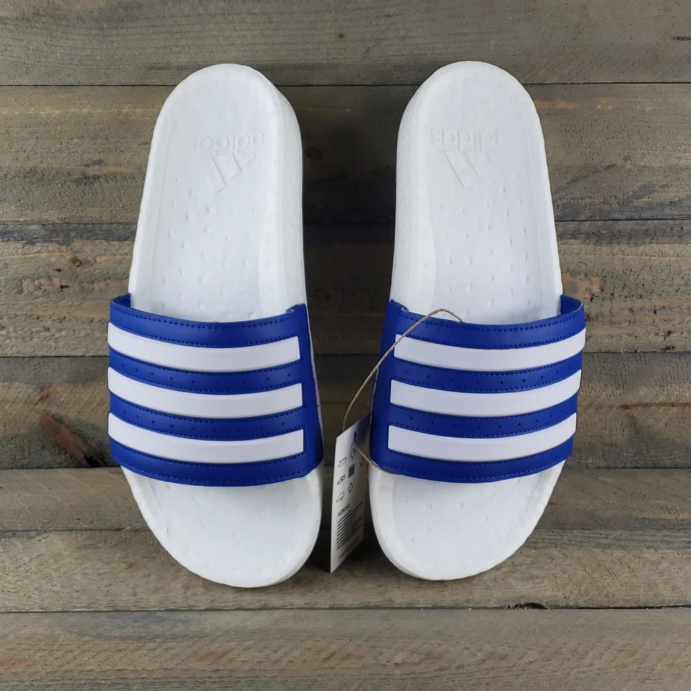adidas Adilette Boost Men's Slides Sandals Royal Blue, White Supreme Cushioning - Picture 2 of 9
